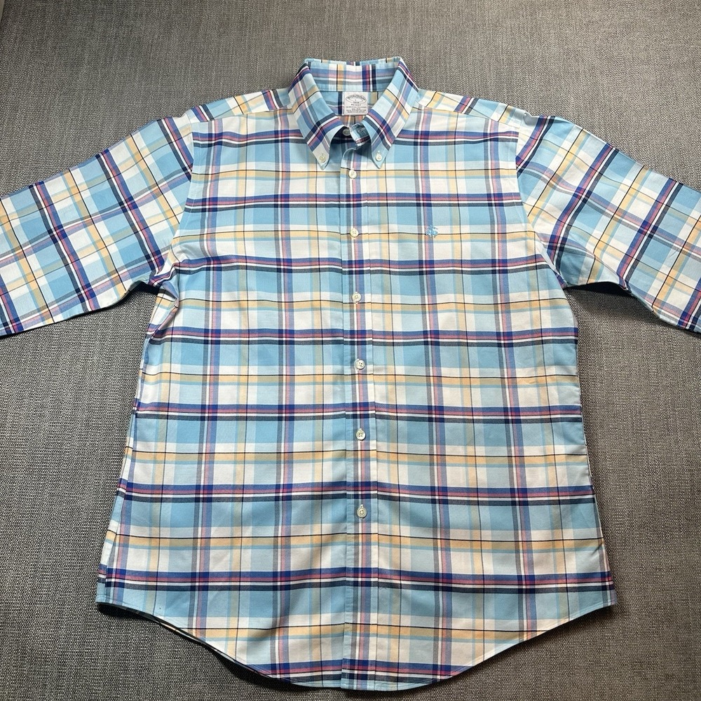 Brooks Brothers Shirt Men's Large Blue Stripe Regent Long Sleeve Button Up Dress